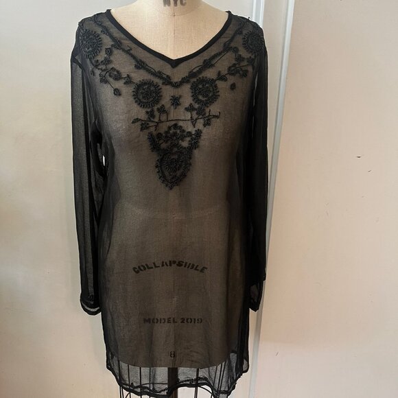 POSITANO Black Sheer Embroidered Tunic/Cover-Up Size 1 (Small) - Picture 1 of 7